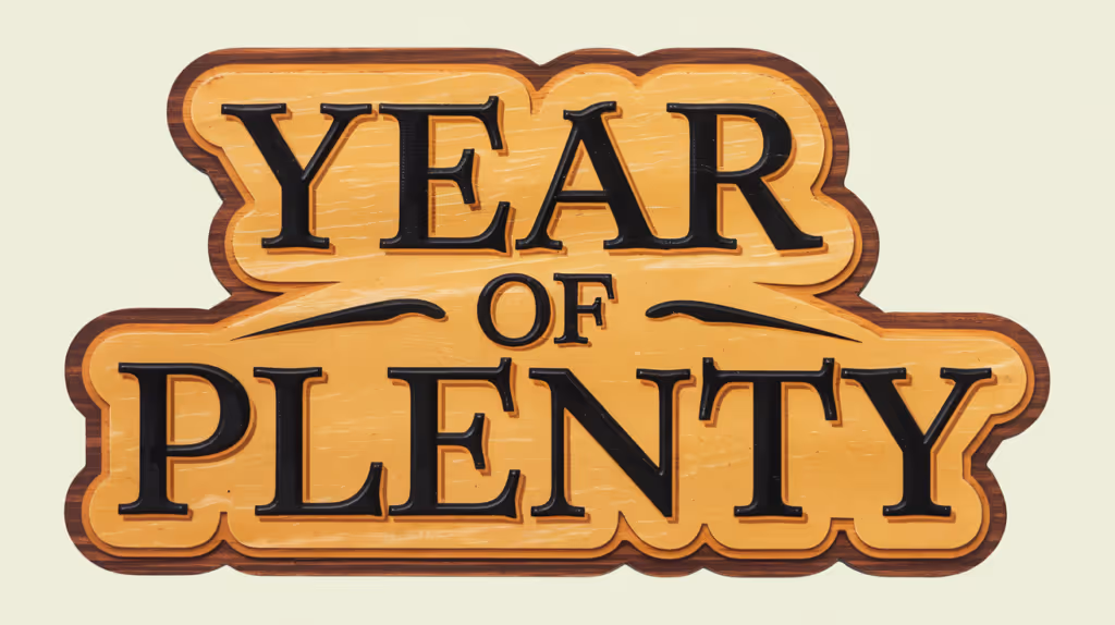 Year of Plenty wooden sign from the board game Catan