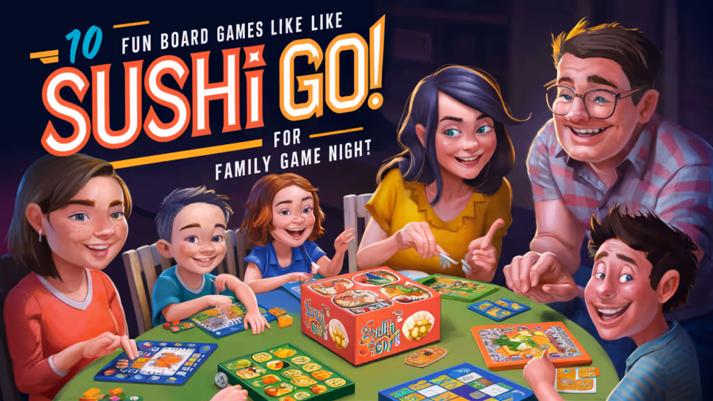 Family playing Sushi Go! board game together.