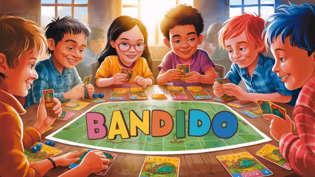 Children playing Bandido card game