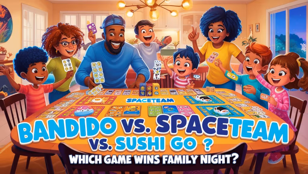 Family game night Bandido vs Spaceteam vs Sushi Go