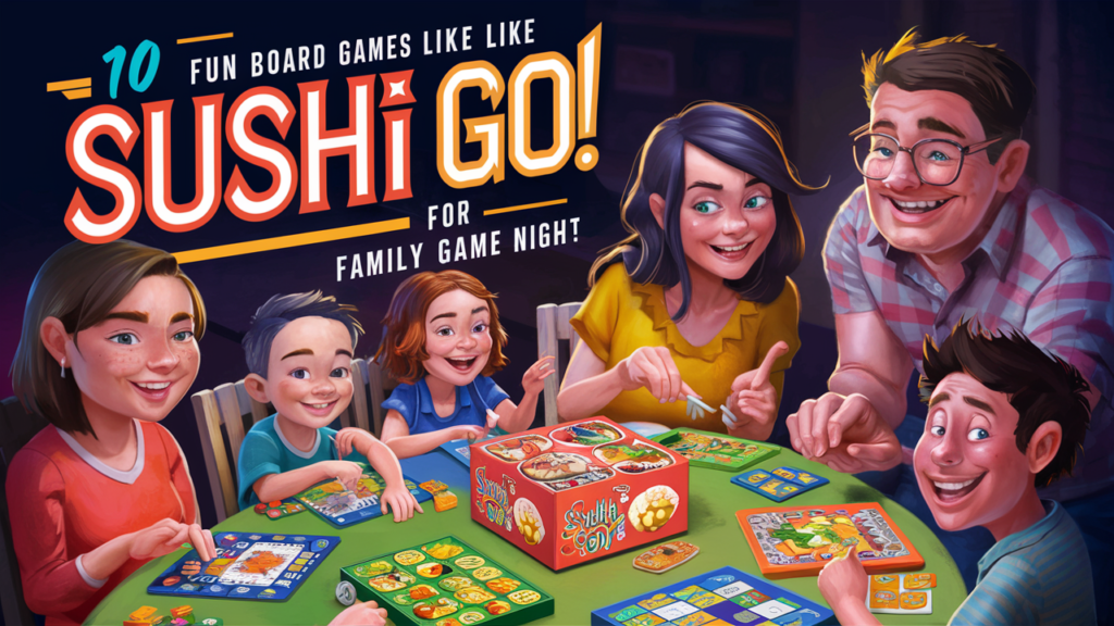 Family playing Sushi Go! board game together.
