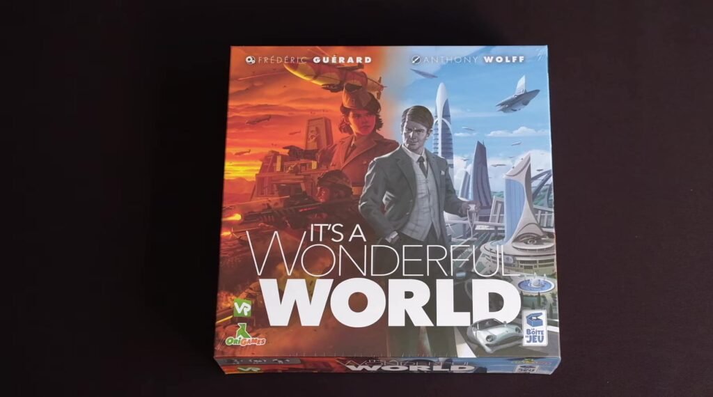 It's a Wonderful World board game box featuring two characters and futuristic landscapes