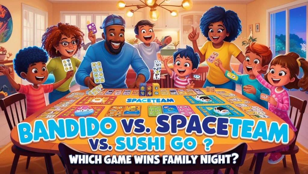 Family game night Bandido vs Spaceteam vs Sushi Go