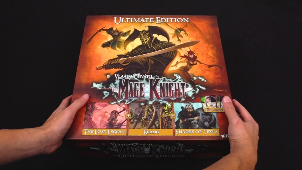 Mage Knight Ultimate Edition box featuring a knight and various game expansions.